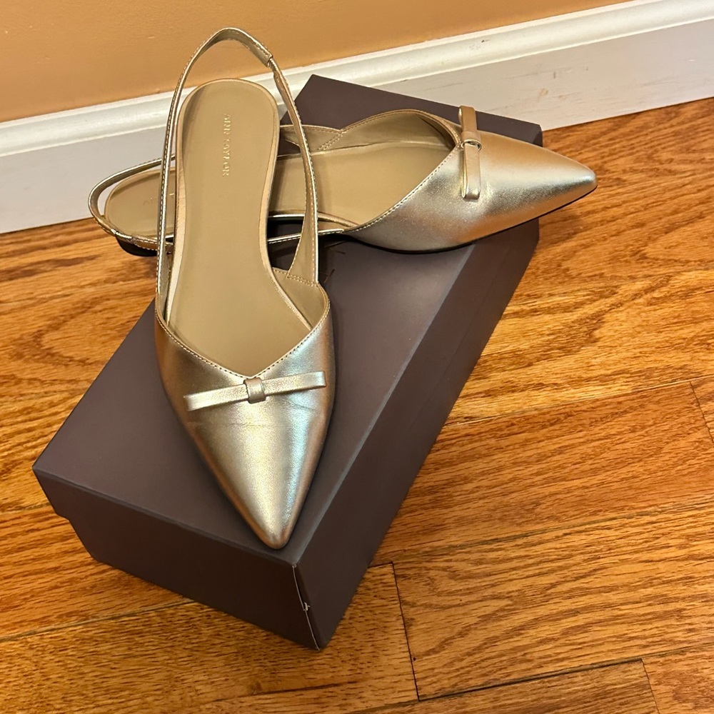COPY - Ann Taylor leather flat sling backs in gold.